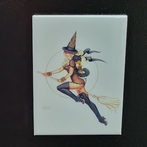 Retro Pin Up Flying Witch Magnet