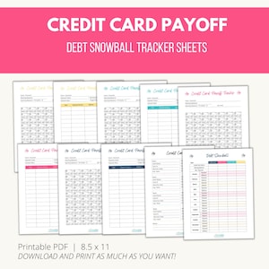 Creditcarduitbetalingstracker, creditcardschuld, schuldsneeuwbaltracker, creditcardbetalings- en saldotracker, afdrukbaar schuldentracker