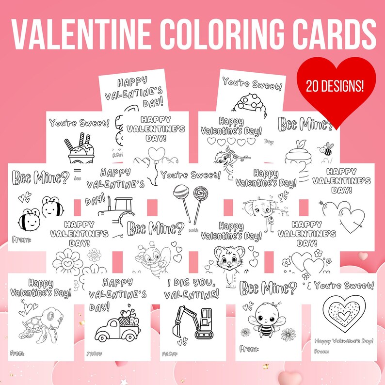 Valentine Coloring Cards Printable Valentine s Day Cards Kids Valentine s Day Cards Classroom