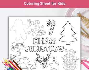 Christmas Placemats for Kids, Christmas Activity Placemat, Christmas Coloring Sheet, Kids Christmas Activities Printable, Holiday Placemat