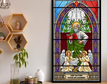Saint Matthew, French Customs, Christian Painting, Religious Painting, Stained Glass Art, Patron Saint, Catholic Art Canvas, Wall Art