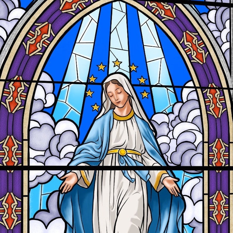 Virgin Mary Stained Glass Wall Art, Jesus Christian Glass Painting ...