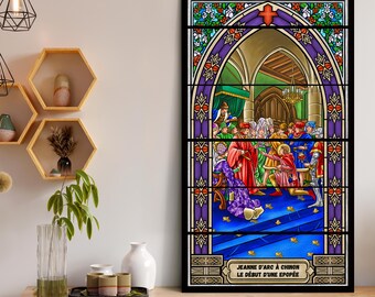 Joan of Arc Stained Glass Wall Art, Joan of Arc Painting, Chinon Meeting, Historical Painting, Original Gift, Christian Art, King of France