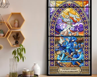World War I, Therese, Joan of Arc, Wall Art, Stained Glass Art, Historical Print, Home Decor, Original Gift, Canvas