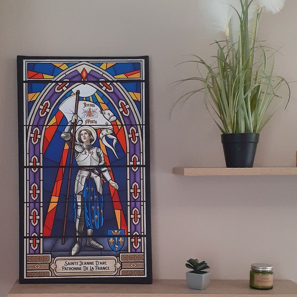 Sainte Jeanne D'Arc, patronne de la France. Tableau sous forme de vitrail. Unique et original.