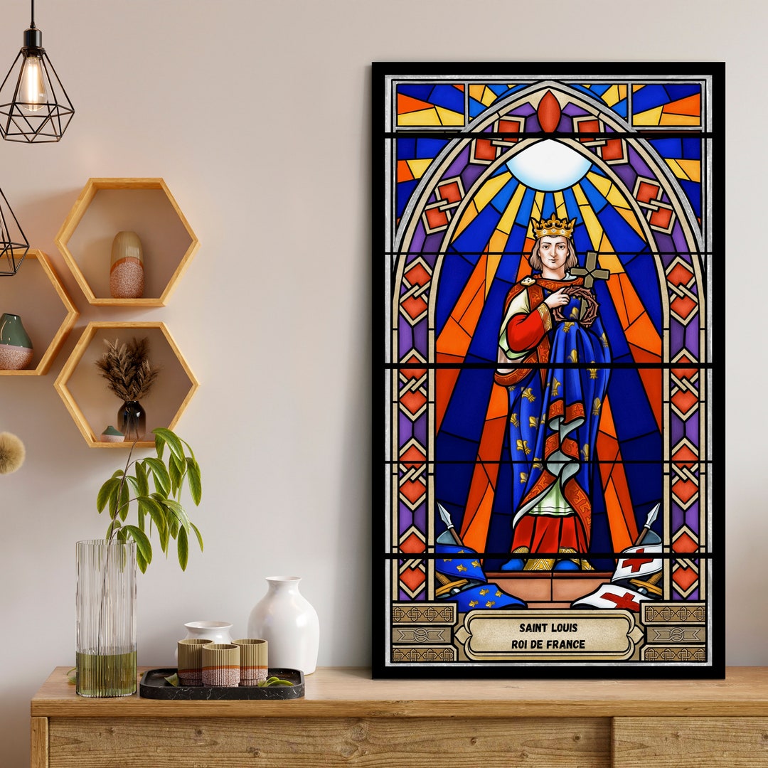 Saint Louis Stained Glass Effect Printed Canvas – Christian Wall Art ...