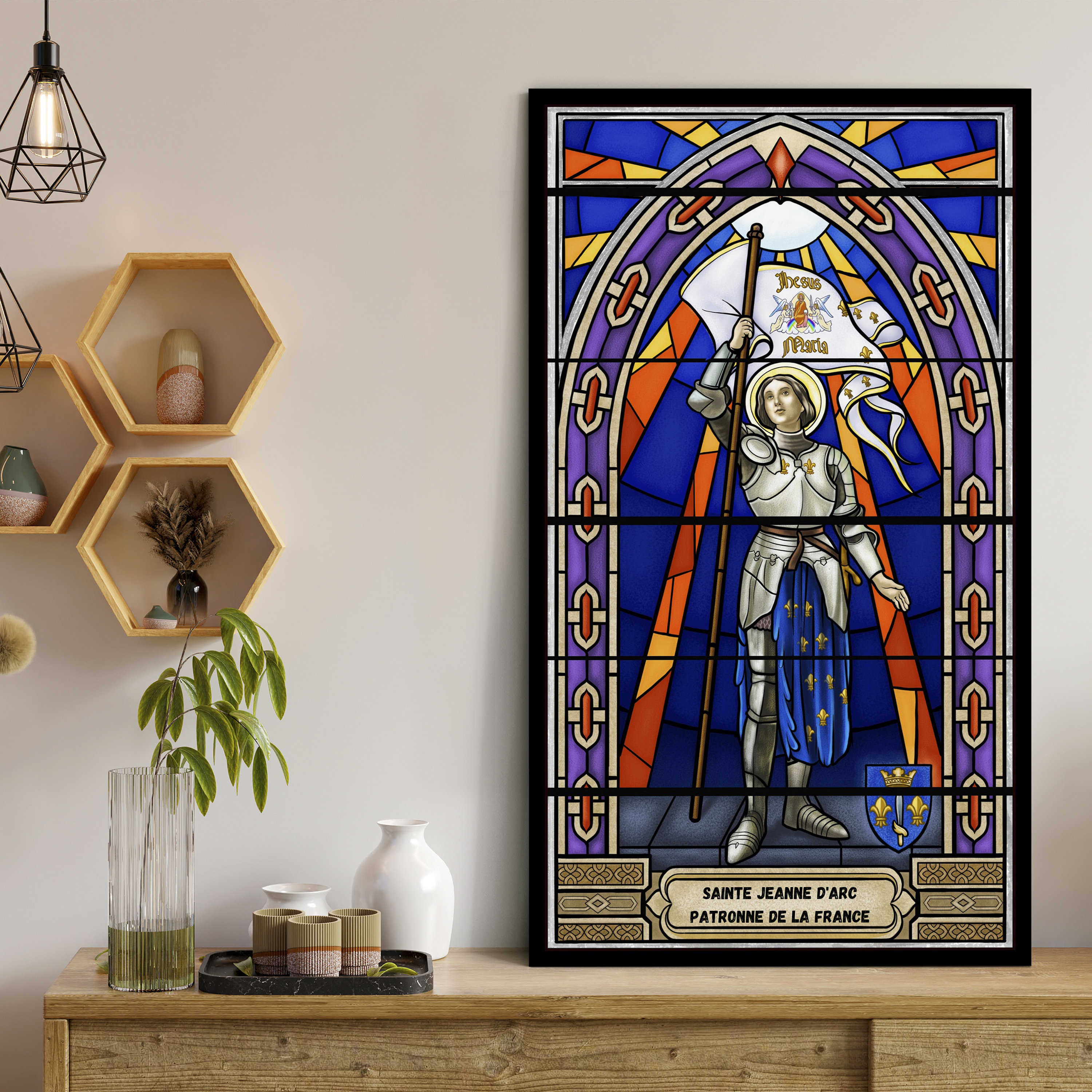 Joan of Arc Stained Glass Canvas Print – Christian Wall Art