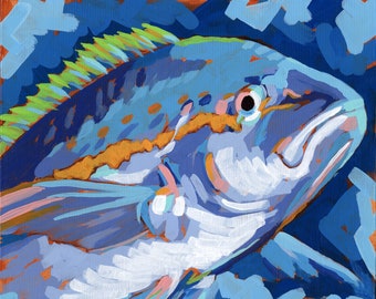 Blue Fish - Giclee Art Print of my acrylic painting, 12x12, Unframed