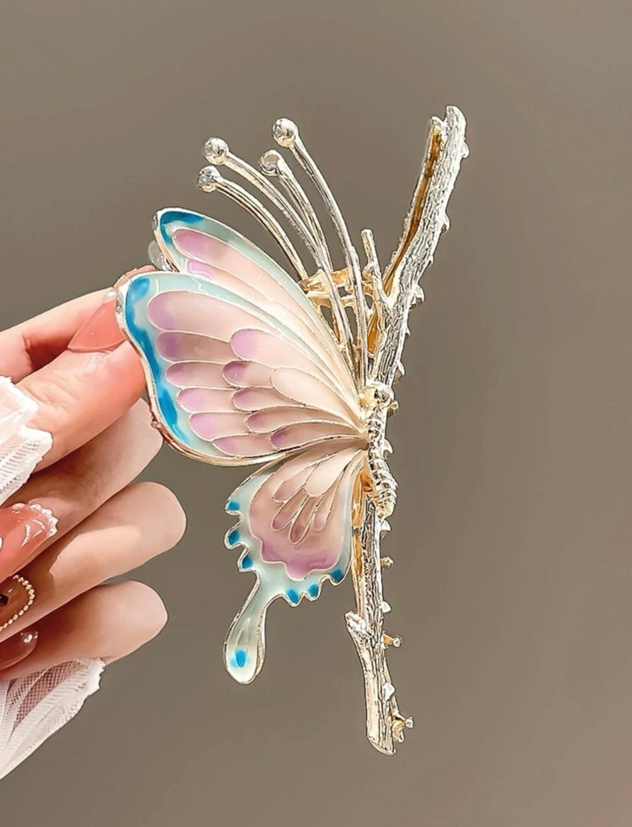 1pc Bohemian style hair claw clip adorned with fabric butterflies and tassels Velvet Jumbo Butterfly Hair Clip – Share Studio main image 3