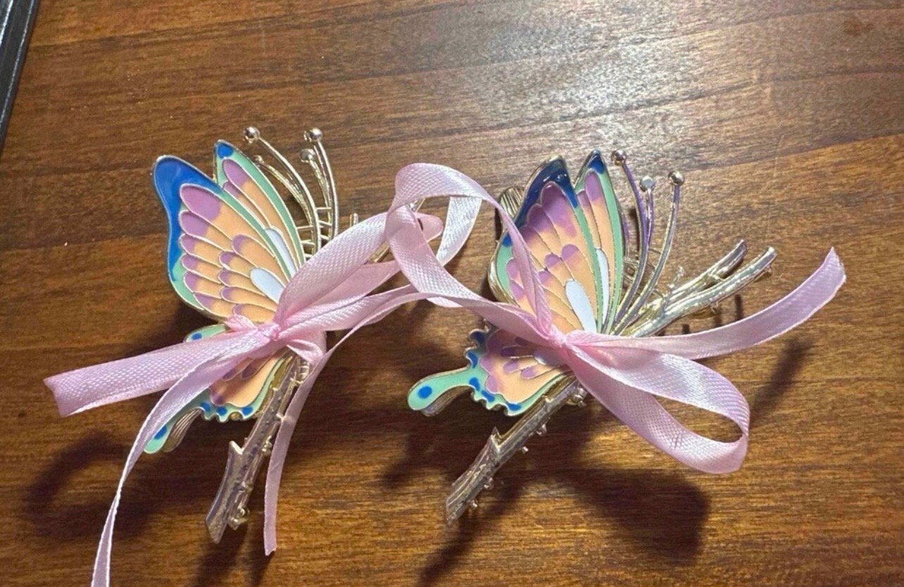 Elegant Silver and Multicolor Butterfly Hair Clips SILVER Butterfly Hair Clip Set - Hair Pins & Clips main image 3