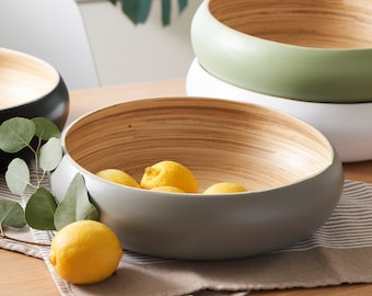 Fruit Bowl For Kitchen Counter, Decorative Bowl, Large Serving Bowl Or Fruit Basket For Kitchen, Spun Bamboo