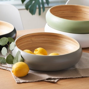 Fruit Bowl For Kitchen Counter, Decorative Bowl, Large Serving Bowl Or Fruit Basket For Kitchen, Spun Bamboo image 1