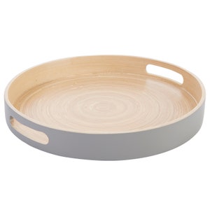 Decorative Tray for Coffee Table Made from Spun Bamboo, Serving Tray, Ottoman Tray, Wooden Tray, Round Tray, 13.75 Inches, Plastic-Free Gift image 5