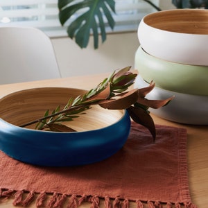 Fruit Bowl For Kitchen Counter, Decorative Bowl, Large Serving Bowl Or Fruit Basket For Kitchen, Spun Bamboo Blue