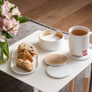 Coasters for Drinks - Set of 6 - Coaster Set with Bamboo Wood Coasters and Coaster Holder. Spun Bamboo Modern Coasters for Coffee Table