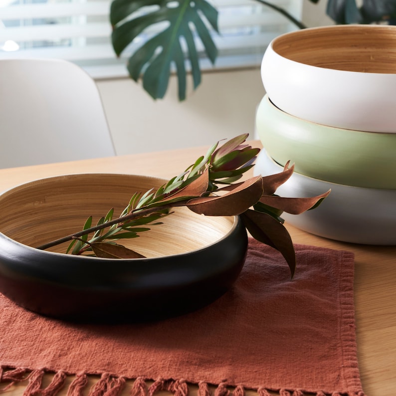 Fruit Bowl For Kitchen Counter, Decorative Bowl, Large Serving Bowl Or Fruit Basket For Kitchen, Spun Bamboo Black