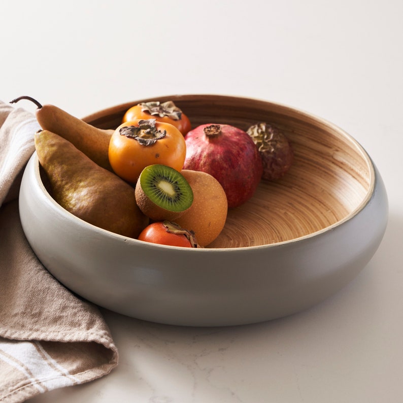 Fruit Bowl For Kitchen Counter, Decorative Bowl, Large Serving Bowl Or Fruit Basket For Kitchen, Spun Bamboo Gray