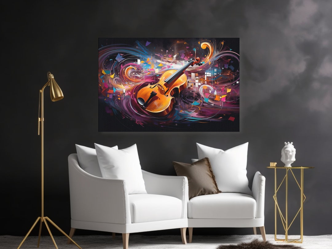 Abstract Violin Canvas Art Vibrant Music Themed Wall Decor Etsy