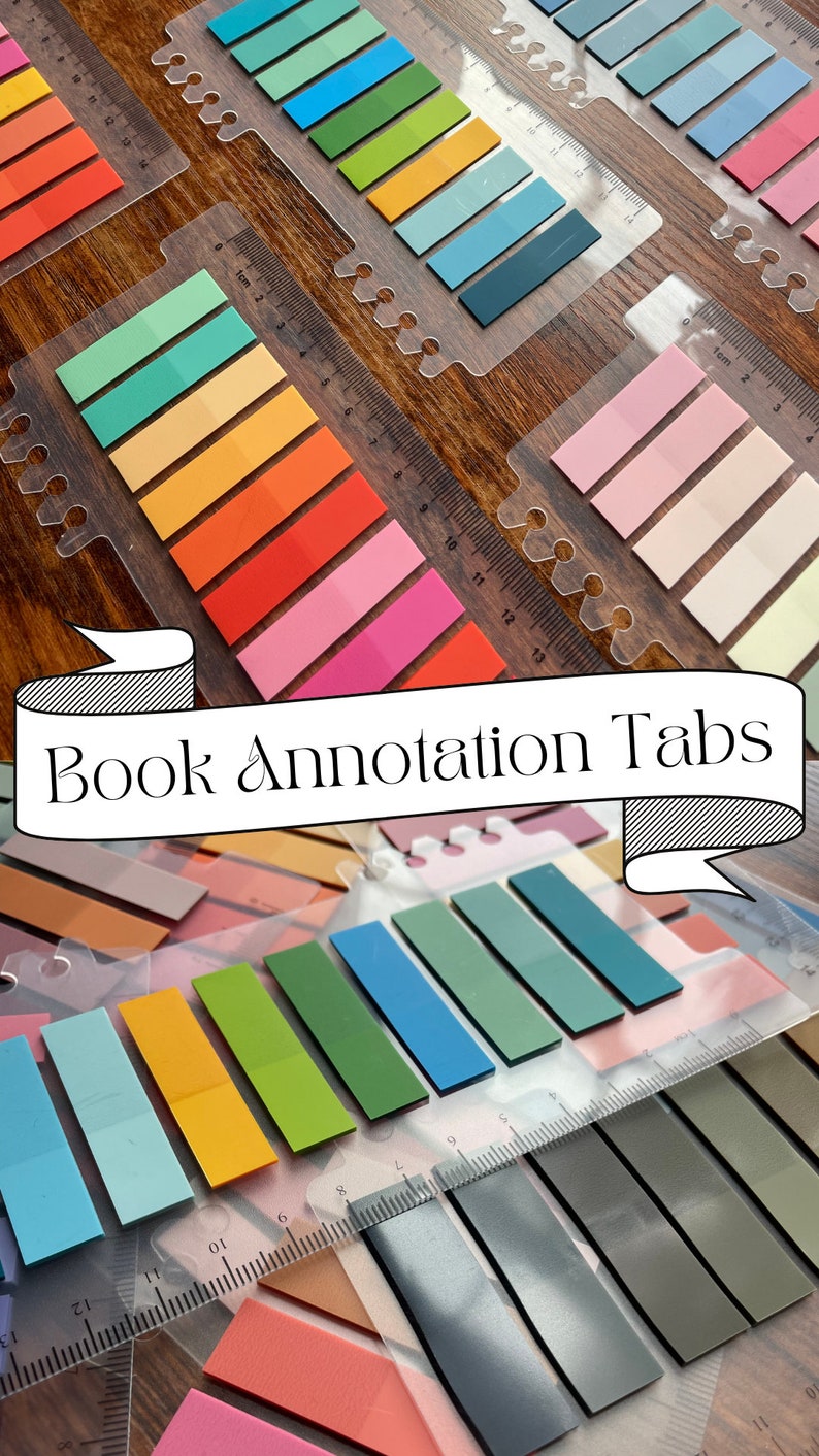 Image of various annotation tabs with a banner in the middle with the following text: Book Annotation Tabs.