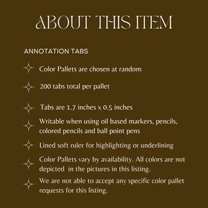May include: Annotation tabs for writing and highlighting. Each pack contains 200 tabs, measuring 1.7 inches by 0.5 inches. Color palettes are chosen at random and may vary by availability.