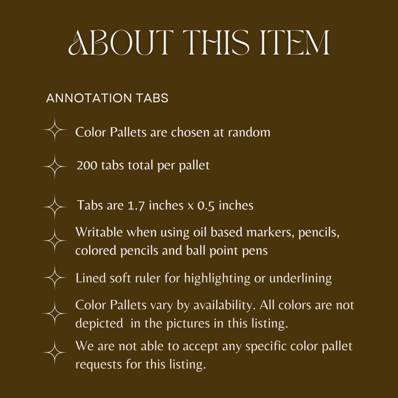 May include: Annotation tabs for writing and highlighting. Each pack contains 200 tabs, measuring 1.7 inches by 0.5 inches. Color palettes are chosen at random and may vary by availability.
