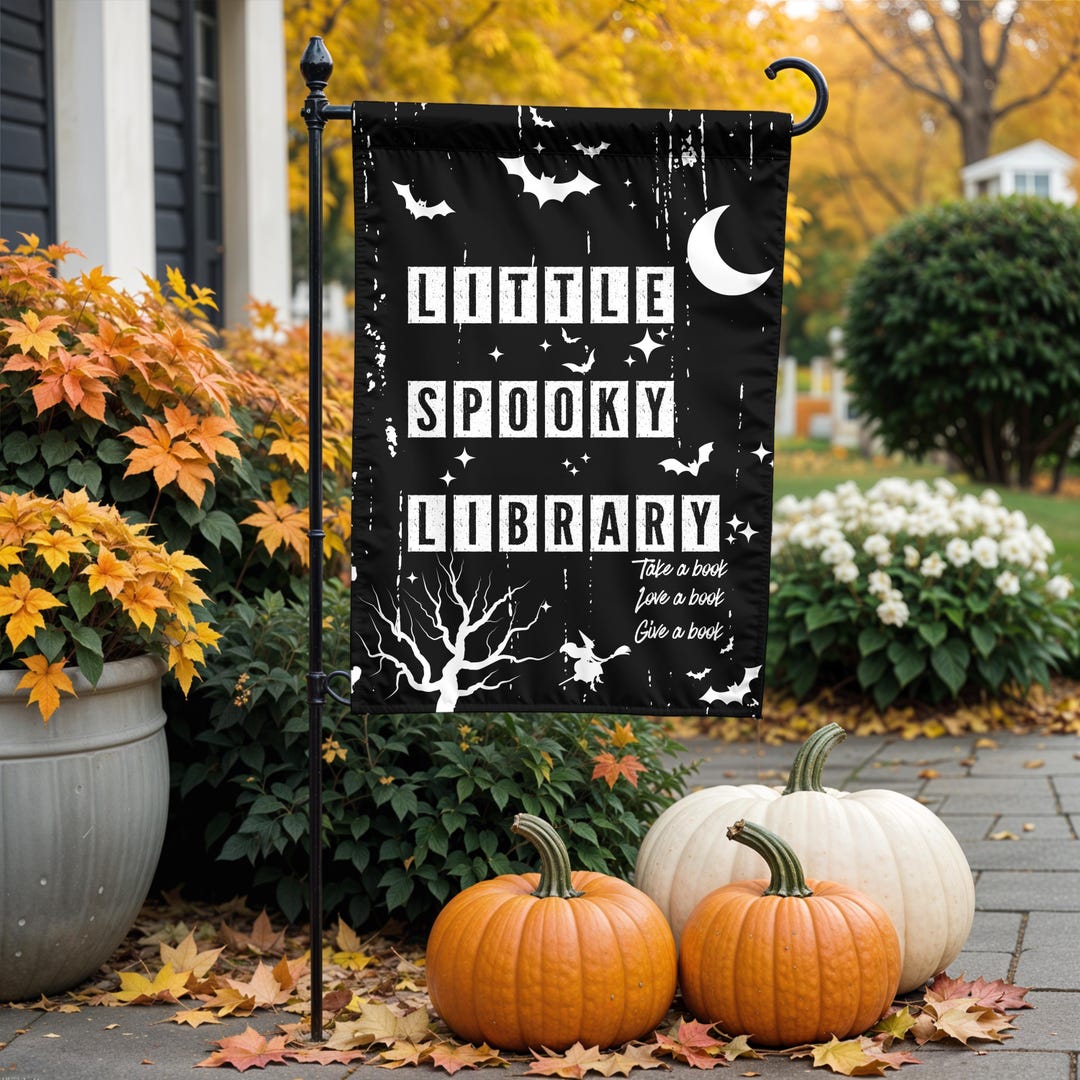 Library Flag Sign Halloween Little Free Library Flag: Spooky Outdoor Book Exchange Sign ...