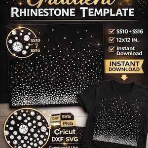 Plantilla SVG de diamantes de imitación degradados, SS10 SS16, efecto de pulverización con patrón disperso (descarga digital)