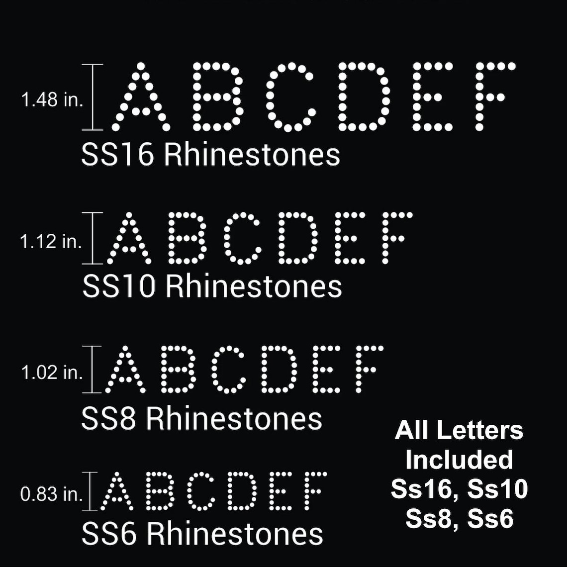 Simple Rhinestone Letters Template BUNDLE in SS6 SS8 SS10 SS16 Digital ...