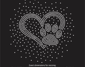 Poot met hart verspreide strassteen sjablonen digitale download, svg, eps, png