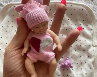 4" Micro Preemie Full Body Silicone Reborn Baby Doll Girl, Handmade Mini Reborn Baby take Bath, Realistic Artist Reborn Doll Ready to Ship