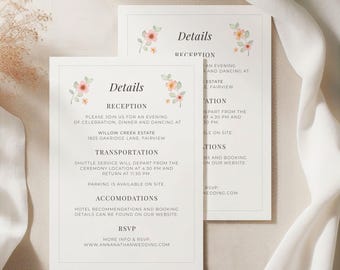 Floral Wedding Details Card Template, Sage Green and Pink, Editable Canva (5x7) (Digital Download)