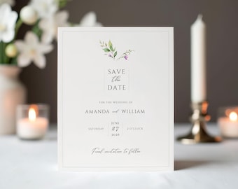 Floral Greenery Save the Date Card Template, Editable Canva (5x7) (Digital Download)