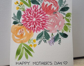 Handmade Happy Mother's Day Card, 4x5, Original Water Colour Felt texture with Envelope