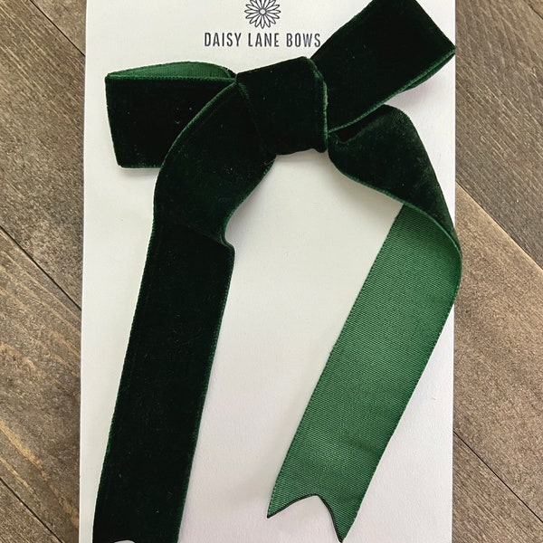 Dark Green Velvet Long Tail Bow