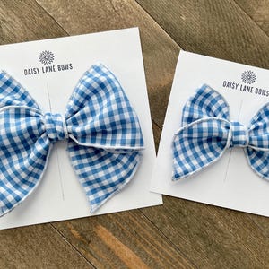 Blue & White Gingham Hand-tied Bow in various styles - Plaid Bow -
