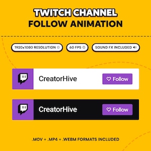 Twitch Channel Follow Animation, Social Media Lower Third, Animated Button Overlay, Digital Download
