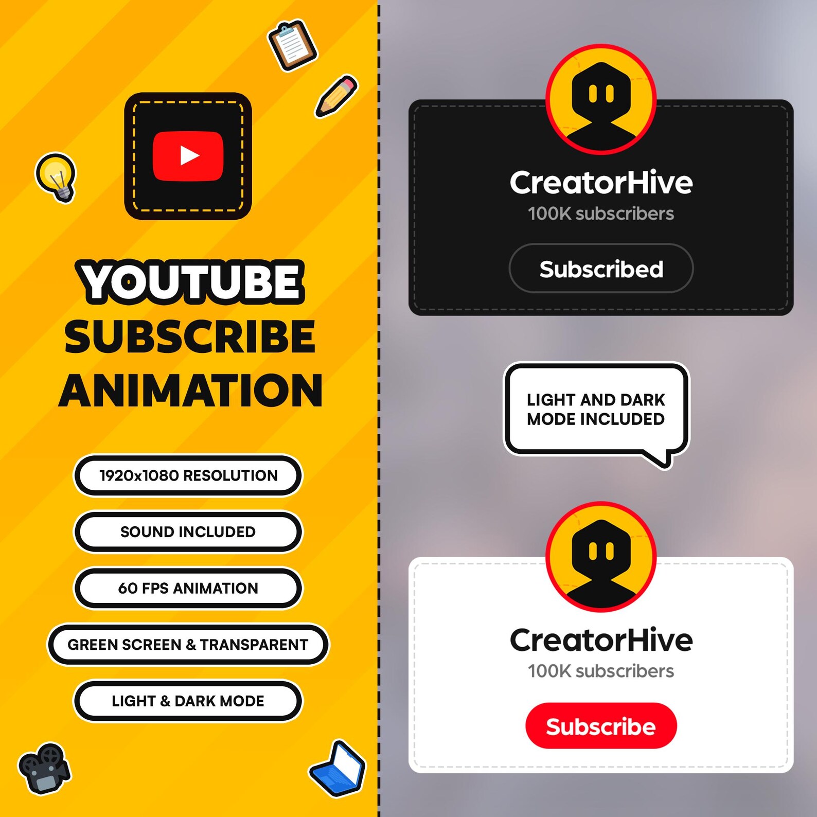 Animated Youtube Subscribe Button Overlay: Social Media Lower Third ...