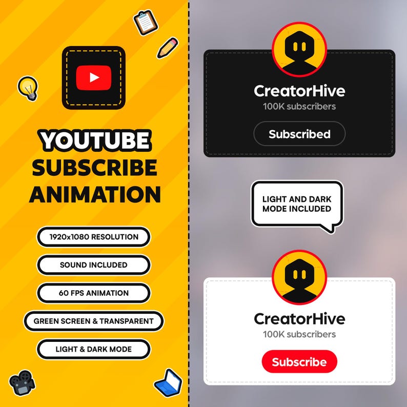 Animated Youtube Subscribe Button Overlay: Social Media Lower Third ...