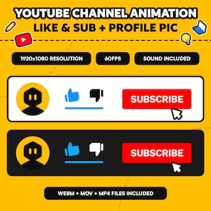 Animated YouTube Channel Overlay, Like Button, Like and Subscribe, Lower Third, Social Media Button Animation, YouTube Notification Pop Up