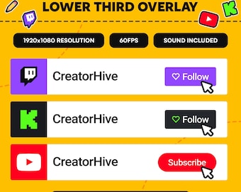Geanimeerde overlay voor sociale media: Twitch, YouTube, Kick (digitale download)