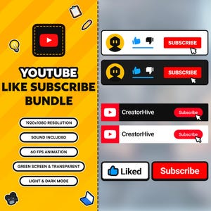 Pakiet niestandardowych animacji YouTube: Lubię to, Subskrybuj, Dolna trzecia część (pobieranie cyfrowe)