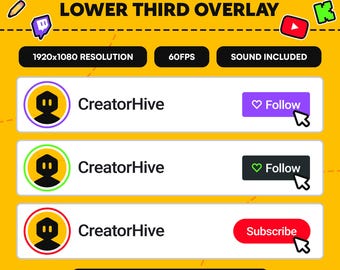 Aangepaste geanimeerde volg-overlay voor sociale media: Twitch, YouTube, Kick (digitale download)
