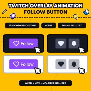 Geanimeerde Twitch Follow-overlay: socialemediaknop (digitale download)