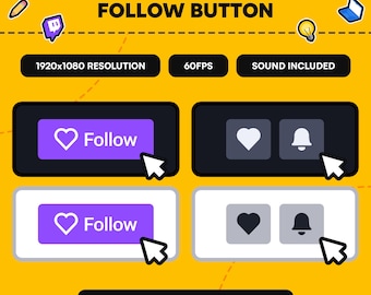 Geanimeerde Twitch Follow-overlay: socialemediaknop (digitale download)