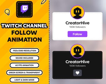 Geanimeerde twitch-follow-knopoverlay: sociale media onderste derde deel (digitale download)