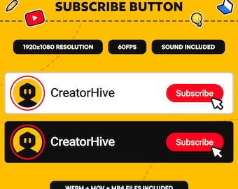 Geanimeerde YouTube-abonneerknop: socialmedia-overlay (digitale download, MOV/MP4/WEBM-indeling)