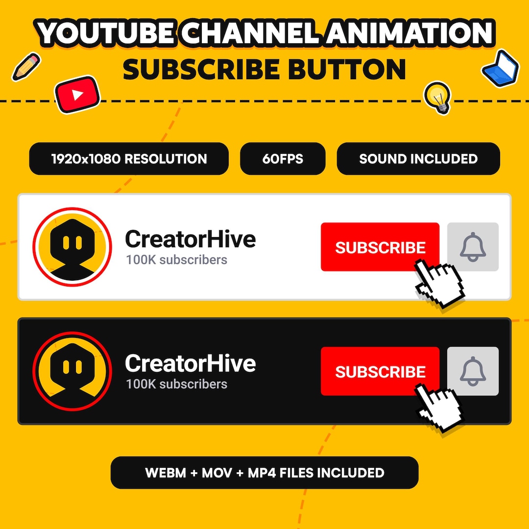 Animated Youtube Subscribe Button: Social Media Overlay (MOV, MP4, WEBM ...