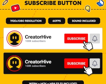 Geanimeerde YouTube-abonneerknop: socialmedia-overlay (MOV, MP4, WEBM) (digitale download)