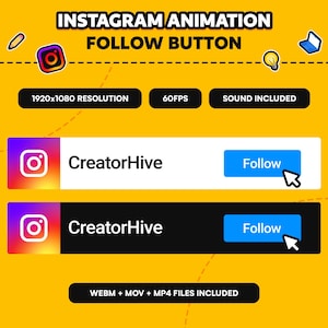 Custom Instagram Follow Animation: Social Media Overlay (Digital Download, MOV/MP4/WEBM Format)