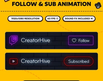 Neon YouTube-abonneeranimatie: socialmedia-overlay (digitale download)